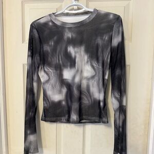 SHEIN Black & White Long Sleeve Mesh Swirl Top